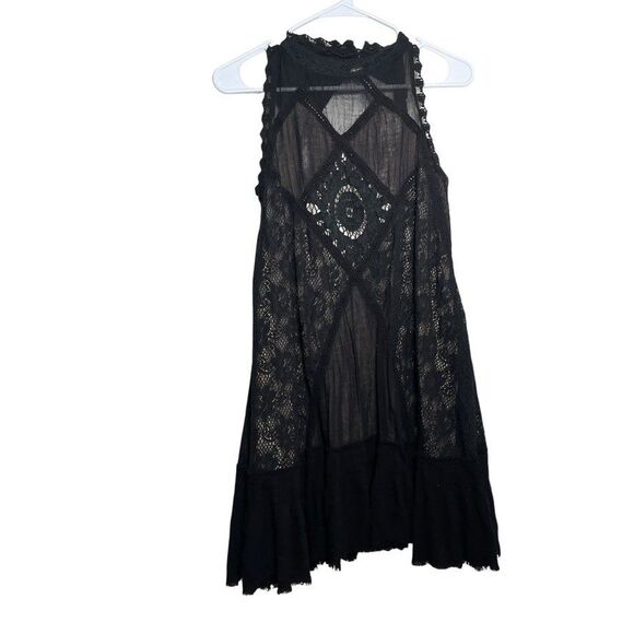 Free People Dress Women's Small Black Lace Shift Lace Boho Mesh Sleeveless - Picture 1 of 11
